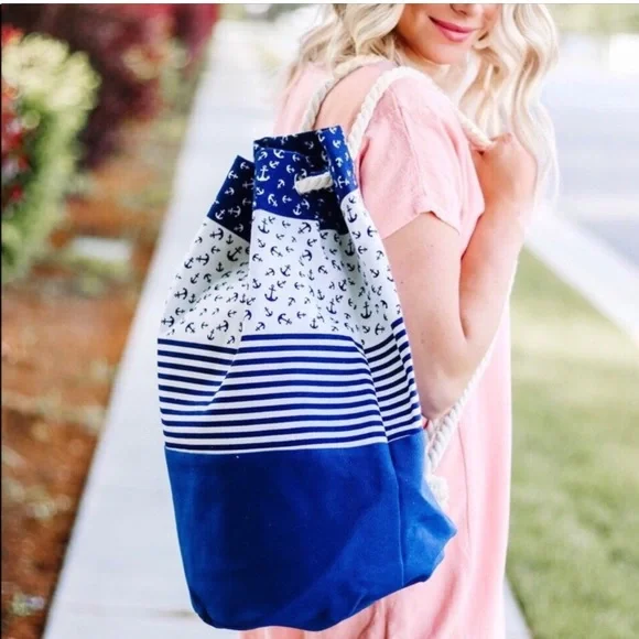 Nautical navy ivory tote bag - Picture 2 of 5